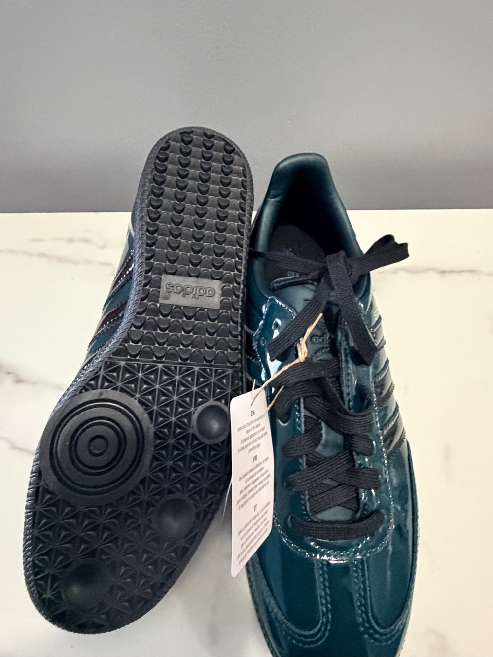 adidas womens Teal Patent Leather Sneakers with Black Accents